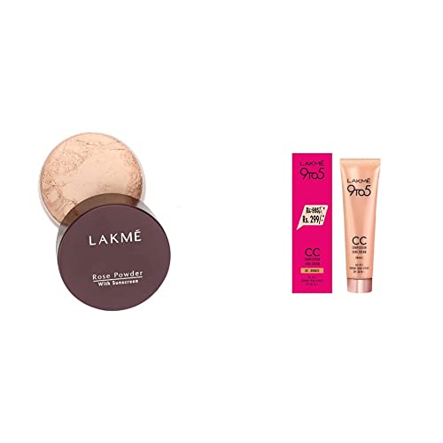 Image of LAKME Rose Natural Face Powder for Oily Skin Type, Soft Pink, 40G And 9 To 5 Complexion Care Face Cream, Bronze, 30G
