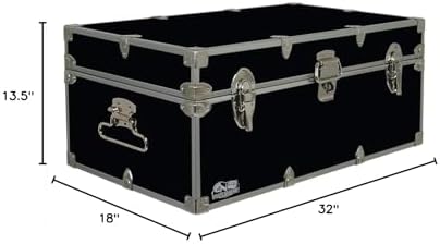 C&N Footlockers - Full-Size Happy Camper Trunk - #1 Summer Camp Trunk - Made in the USA - Steel Footlocker with Lid Stay - 32 x 18 x 13.5 Inches (Black)
