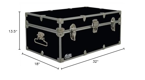 C&N Footlockers - Full-Size Happy Camper Trunk - #1 Summer Camp Trunk - Made in the USA - Steel Footlocker with Lid Stay - 32 x 18 x 13.5 Inches (Black)