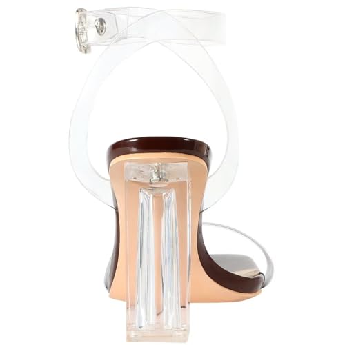 Image of Women's Clear Chunky Block Heeled Sandals 3.74 Inches Open Toe Ankle Strap Block High Heel Sandal Dress Dancing Sandals Daily Work Party Shoes