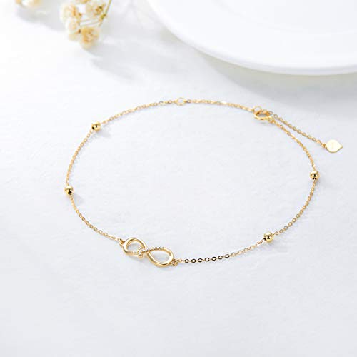Image of 14K Gold Infinity Anklet for Womens, Yellow Gold Cross Foot Ankle Bracelets Anniversary Jewelry Gifts for Her, Mom, Wife 8-10Inch