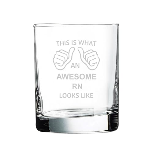 This Is What An Awesome Rn Looks Like Whiskey Bourbon Glass Old Fashsioned 13.75 Oz Laser Engraved Clear Custom Cocktail Glasses Etched Crafted Work Customized/Personalized Gift Cup Mug
