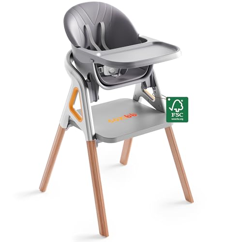 Image of CoziBB Baby High Chair, 6-in-1 Convertible Growing Baby High Chair for Infants and Toddlers with Adjustable Plates and Seats, 5-Point Seat, Grey