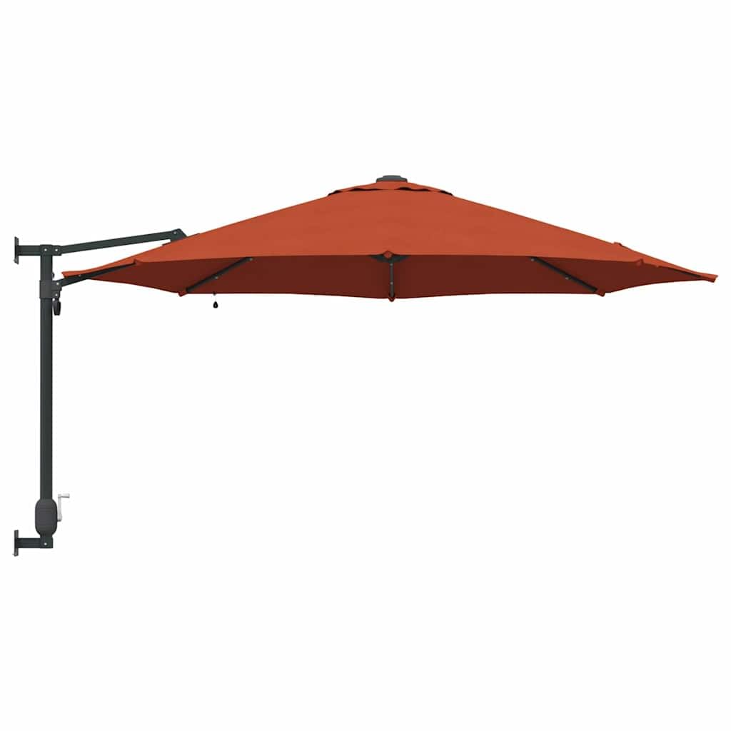 Ombrellone da giardino in terracotta, 248 x 248 cm, resistente ai raggi UV, inclinabile, con illuminazione a LED solare, meccanismo a manovella, robusto telaio in acciaio per terrazza, veranda