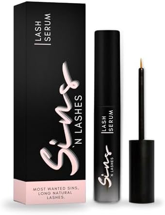 Sins' N Lashes Purified Eyelash Physician-Formulated Serum for Fuller & Longer Looking Eyelashes | Natural Eyelash Enhancer Safe for Sensitive Eyes & Contact Lens Wearers | 60-Day Supply (3.5ml)