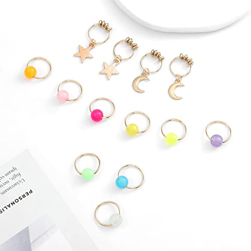 Formery Star Hair Charms Braids Gold Moon Braid Accessories African Colorful Beads Loc Jewelry for Women (19pcs) (Star & moon)2