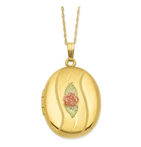 14k Gold-Filled Leaf Oval Locket Necklace with 12k Green and