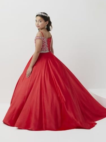 Satin Flower Girl Dress Off Shoulder Princess Pageant Dresses for Girls Sparkling Beaded Prom Ball Gown3