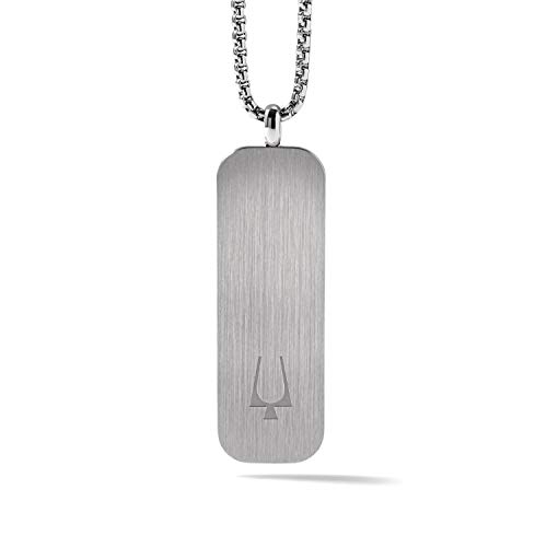 Bulova Men's Classic Round Box Link Chain Necklace with Stainless Steel Dog Tag Pendant Style: J96N009