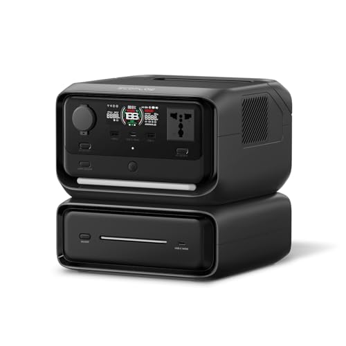 Image of EF EcoFlow Portable Power Station RIVER 3 Max, R3P with EB300 Extra Battery - 572Wh LiFePO4 Battery, 1200W Output, <10 ms UPS, <30 dB Quiet, Wireless Connection, Solar Generator for Camping & RV