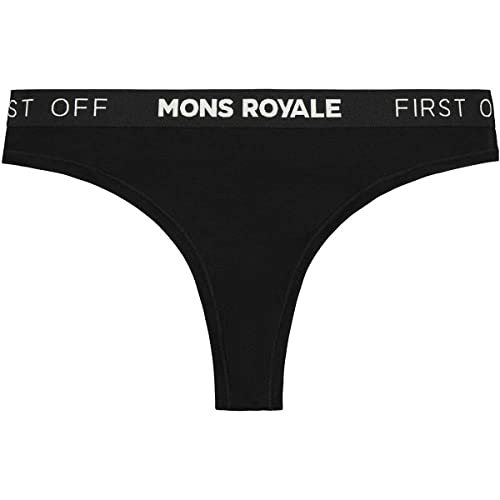 Mons Royale W Merino Thong Negro - Merino Versátil funcional Mujer Merino String, Talla M - Color Negro, Negro , M