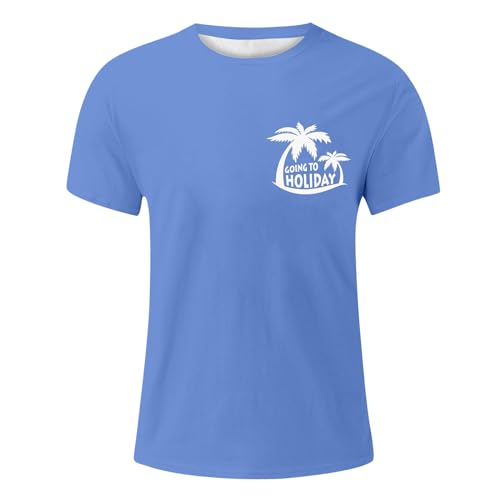 Générique 2026 T-Shirt cocotier imprimé Homme décontracté été Mode Coton Respirant Confortable Tendance (Blue, M)