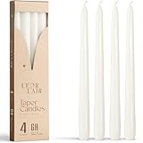 Leor & Lair White Taper Candles - 4 Pack 10' White Candlesticks - Unscented Long Burning Candle Sticks for Home Decoration, Holidays, Weddings, Religious, Restaurants & Business Events