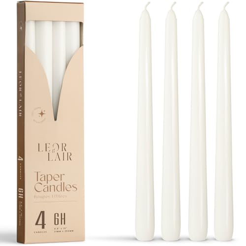 Leor & Lair White Taper Candles 4 Pack 10 Dripless White Candlesticks