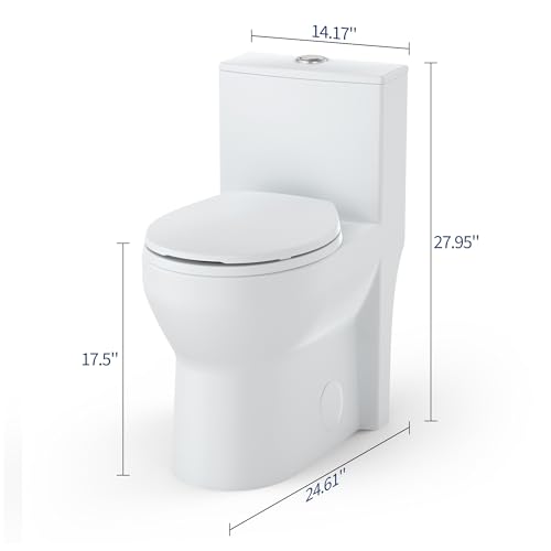 Image of One Piece Toilet with 17 inch ADA Height, Round Bowl Design, Soft Closing PP Toilet Cover, Easy Clean Surface, Water Efficient Flush