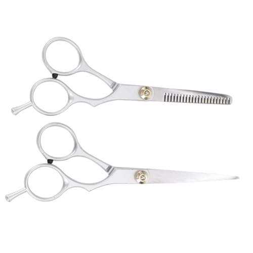 MOTHNUR 2 Pezzi Forbici Professionali Parrucchiere Dentate Sfoltire Taglio Acciaio Impugnatura Zincata con Poggiadito per Salone