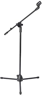 Queiting Adjustable Boom Microphone Stand Universal Straight Collapsible Studio Holder with Free Tripod Telescoping Mic Clip Adapter Tripod Base for Musicians Party Stage Black