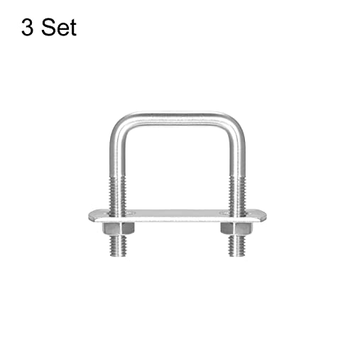 Image of uxcell Square U-Bolts, 3 Sets 32mm(1.26 inch) Inner Width 46mm Length M6 304 Stainless Steel U Clamp Bolt with Nuts and Plates, for Boat Trailer
