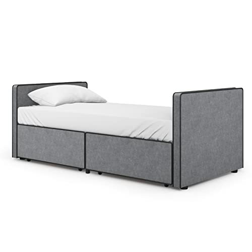 Dg Casa Caden Traditional Modern Upholstered Daybed Platform Bed Frame With Storage Drawer & Faux Leather Piping Accent And Full Wooden Slats Box Spring Not Required - Twin Size In Gray Fabric #TOP27