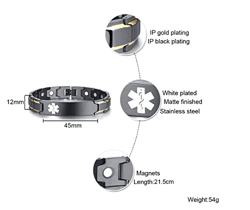 Mealguet Medical Id Bracelet For Men : Stylish Free Engraving Stainless Steel Masculine Medical Alert Bracelet Personalized Medic Id Bracelet Jewelry For Men Dad thumb #5