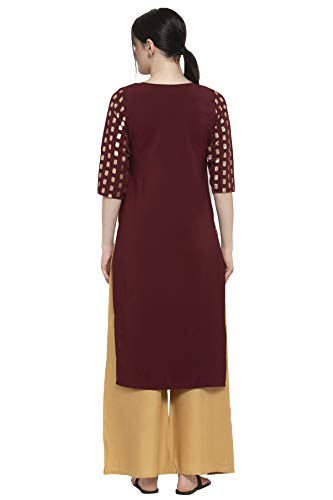 Image of Women's Crepe Skinny Kurta (ABC4039 Maroon L)