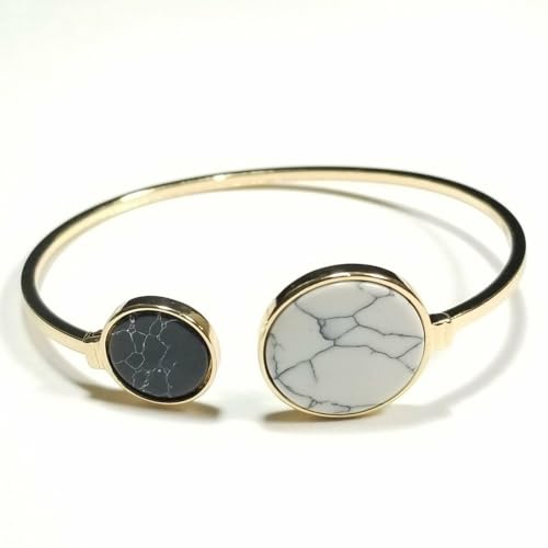 B0007 Metal Double Circle Edge White Black Turquoise Design Cuff Bracelet Gold White Black Stylish Women’s Bracelets – Minimalist Accessories to Elevate Any Outfit Chic Fashion Accessories2