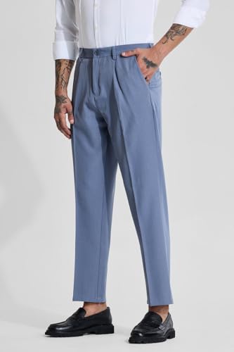 Image of SNITCH Men Formal Trousers | Regular Fit Pleated Front with Turned-Up Hem | Polyester Blend & Medium Stretch Fabric for Office & Winter Wear