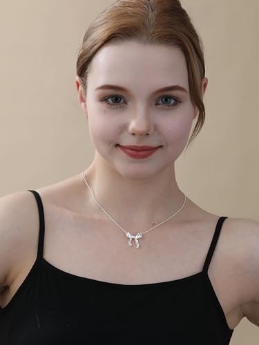 Image of Bow Necklace for Women Girls, Dainty 14K Gold Plated Trendy Cute Bowknot Bow Pendant Necklaces Chain Birthday Fashion Jewelry Gifts