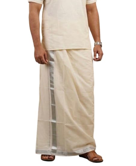 Kerala Cotton Traditional Double Mundu Dhoti for Men, Cream Colour, 4 Mtrs-picture-27