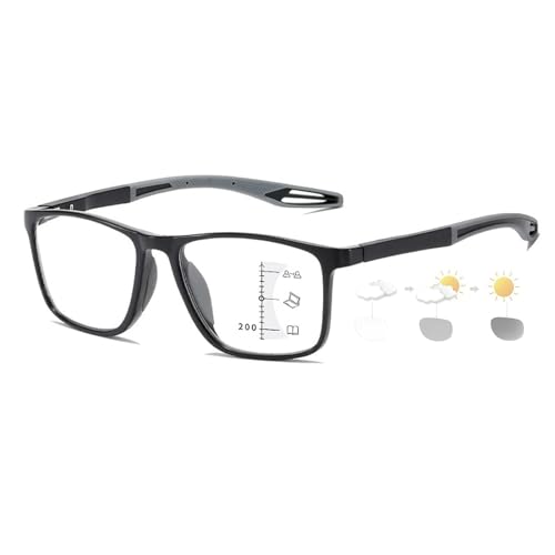 Gafas de Lectura Multifocales Progresivas Hombre TR90 Estilo Deportivo Cómodas y Ligeras Bloqueo de Luz Azul para Hombre y Mujer(Black/Grey,3.0 x)