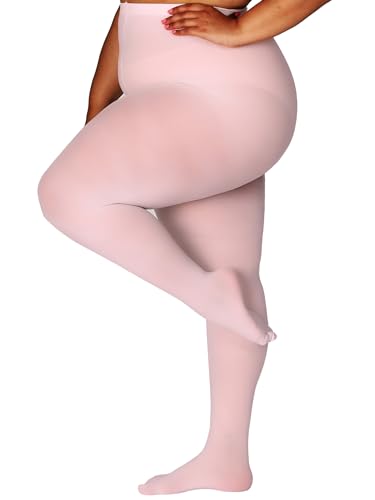 Image of HONENNA Queen Plus Size Tights Semi Opaque Control Top High Waist Stockings Nylons Pantyhose for Women 1X 2X 3X 4X 5X 6X