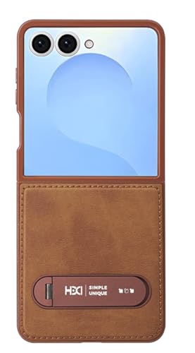 Image of BOUNCEBACK Vegan Leather Back Case Cover for Samsung Galaxy Z Flip 7 5g | Metal Kickstand Back Case Cover for Z Flip7 - (Brown)