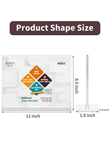 niubee acrylic sign holder 85x11 inches 3 pack horizontal t shape double sided clear frames plastic paper flyer display holder document menu table stand for office store -landscape