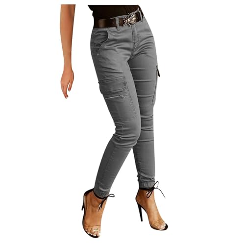 Women's Mid Waist Skinny Joggers Flap Pocket Motorcycle Western Cargo Pants Slim Fit Butt Lifting Tummy Stretch Jeans