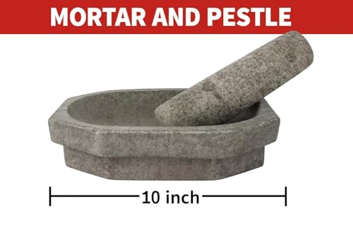 EZAHK Heavy Duty Kalvam Grinding Stone and Mortar Pestle Set for Herbs (Grey, Large Size, 10 x 6 Inch