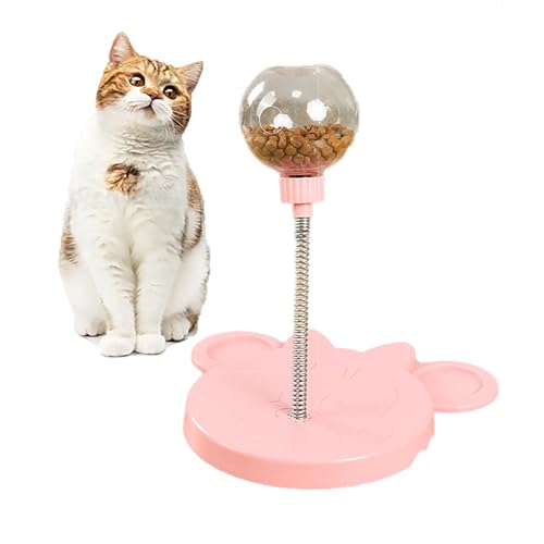 猫 おもちゃ 一人遊び 餌漏れ ボール 知育玩具 20*22*25.5cm 給餌 早食い防止 留守番 ストレス解消 ねこ 運動不足解消 ネコ 吸盤式 安定吸着 簡単移動 猫 遊び道具 用品 人気 (Pink)