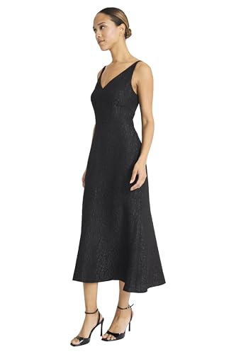 Maggy London Women's Fit & Flare V-Neck Tea Length Midi Dress-Textured Jacquard with Adjustable Straps-Cocktail Formal Attire2