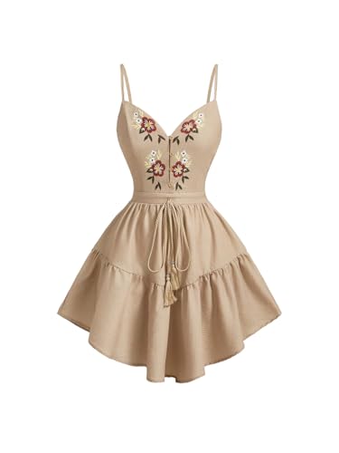 Image of Floerns Women's Floral Embroidery Ruffle Summer Short Dress