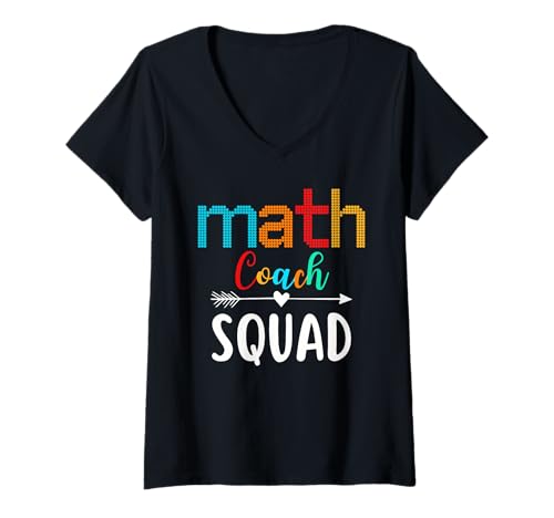 Womens Math Coach Squad Teacher Mathematical Nerd Back to School V-Neck T-Shirt