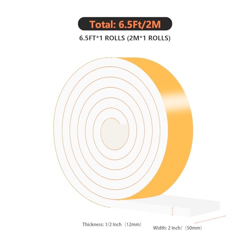 Image of Weather Stripping Door Seal Strip for Doors,2 in x 1 /2 in x 6.5Ft | Door Insulation for Winter,Insulation Tape Roll for Insulating Door Frame,Window,Air Conditioner,White