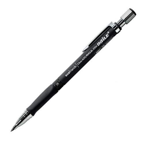 Bleistifte 2B Blau Schwarz Minenhalter Stift Druckbleistift PE Entwurfsbleistift Zeichenstifte 2,0 mm Mine 2B Zeichen-Skizzen-Prüfungs-Ersatz-Schreibwaren (Silber) (Schwarz)