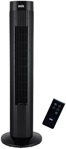 ANSIO Black Oscillating Tower Fan with Remote Control 3-Speed 3-Wind Mode, 30-Inch Ideal for Small Rooms. 2 Year Warranty