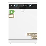 Lavavajillas D6 Libre Instalación 60 cm - Clase B de Alta Eficiencia, 15 Cubiertos, 8 Programas, Apertura Automática, Luz UV e Inicio Diferido - Lavavajillas Acero Inoxidable Inox con Secado Turbo