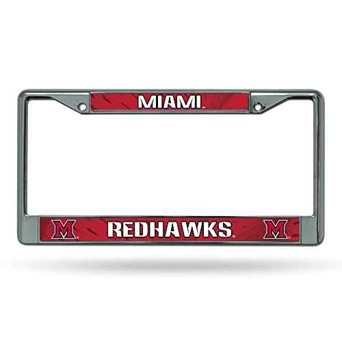 Rico Industries NCAA Miami of Ohio Redhawks 12" x 6" Silver Chrome Frame W' Decal Insert Car/Truck/SUV Auto Accessory