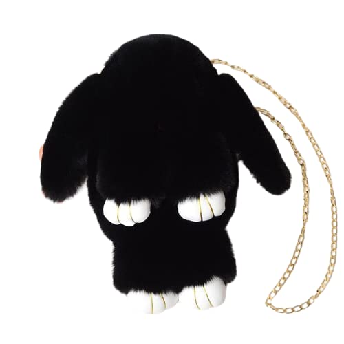 Black Soft Cute Bunny Sling Bag With Chain And Smooth Zipper For Girls/Fluffy Rabbit Cross body& Hand Bag/Plush Bunny Shoulder Bag-image-18