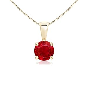 Angara Natural Ruby Classic Round Solitaire Pendant Necklace in 14k Solid Gold for Women with 18″ Chain | July Birthstone Jewelry Gift for Her