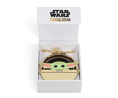 Toynk Star Wars The Mandalorian Baby Yoda In Gold Chain Carriage Necklace Jewelry With Magnetic Lid For Decoration - Durable Unique Metal Base Pendant With Colored Enamel Inlay For Adult, Women, Men #TOP2