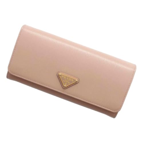 Prada Womens Vitello Move Cipria Beige Leather Continental Long Wallet Gold Triangle Logo 1MH132