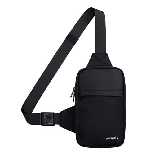 WATERFLY Mini Sling Crossbody Bag: Dual Pocket Small Shoulder Bag Lightweight Casual Phone Chest Bag Daypack for Travel Black
