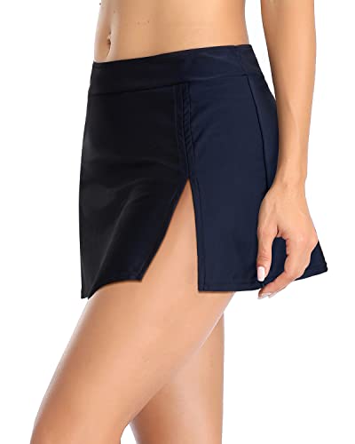 Holipick Womens Swim Skirt Mid Waist Bathing Suit Bottoms Waistband Skirted Swimsuit Bottom Swim Skorts With Built-In Brief Xl Black #TOP5